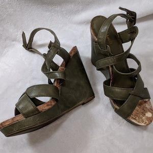 2/$15! Olive Green Strappy Wedge Sandals